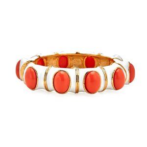 Kenneth Jay Lane, Enamel and Cabochon Hinged Bracelets, White/Coral